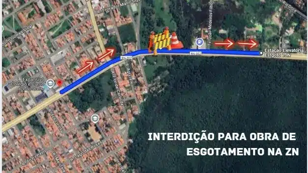 Obra de esgotamento sanitário interdita faixa da Avenida João Medeiros na Zona Norte de Natal