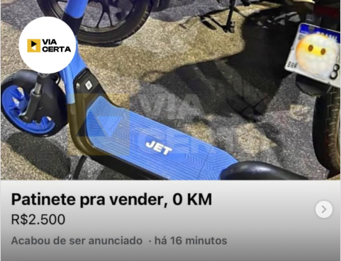 Patinete de serviço recém-lançado em Natal é anunciado à venda por R$ 2.500 no Facebook