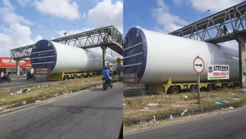 Caminhão quase fica preso em passarela da BR-101 em Parnamirim